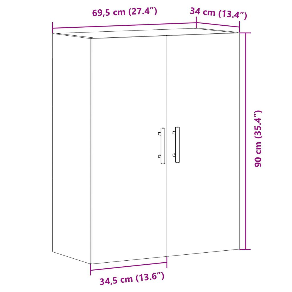 vidaXL Τοίχου Ντουλάπι Μαύρο Δρυς 69,5x34x90 εκ Κατασκευασμένο Ξύλο