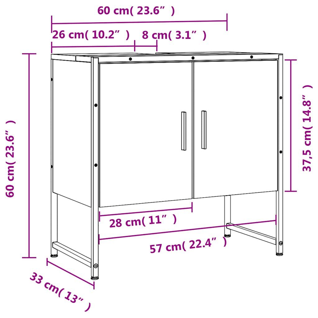 vidaXL Ντουλάπι Νιπτήρα Μπάνιου Μαύρο 60x33x60 εκ. Επεξεργασμένο Ξύλο