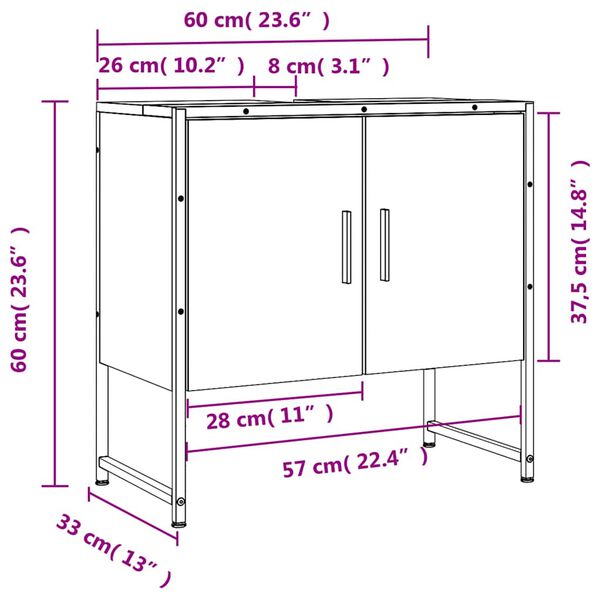 vidaXL Ντουλάπι Νιπτήρα Μπάνιου Μαύρο 60x33x60 εκ. Επεξεργασμένο Ξύλο