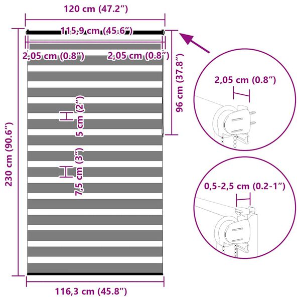 vidaXL Ζέβρα τυφλή Ανοιχτό Γκρι Πλάτος υφάσματος 115,9 εκ. Πολυεστέρας