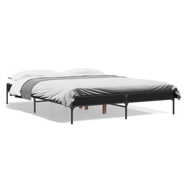 vidaXL Πλαίσιο Κρεβατιού Μαύρο 160x200 εκ. Επεξ. Ξύλο & Μέταλλο
