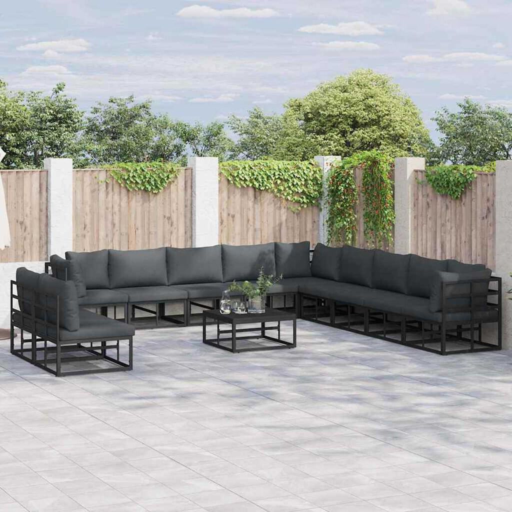 vidaXL Σετ Καναπέ Κήπου με μαξιλάρι 12 pcs Μαύρο Αλουμίνιο