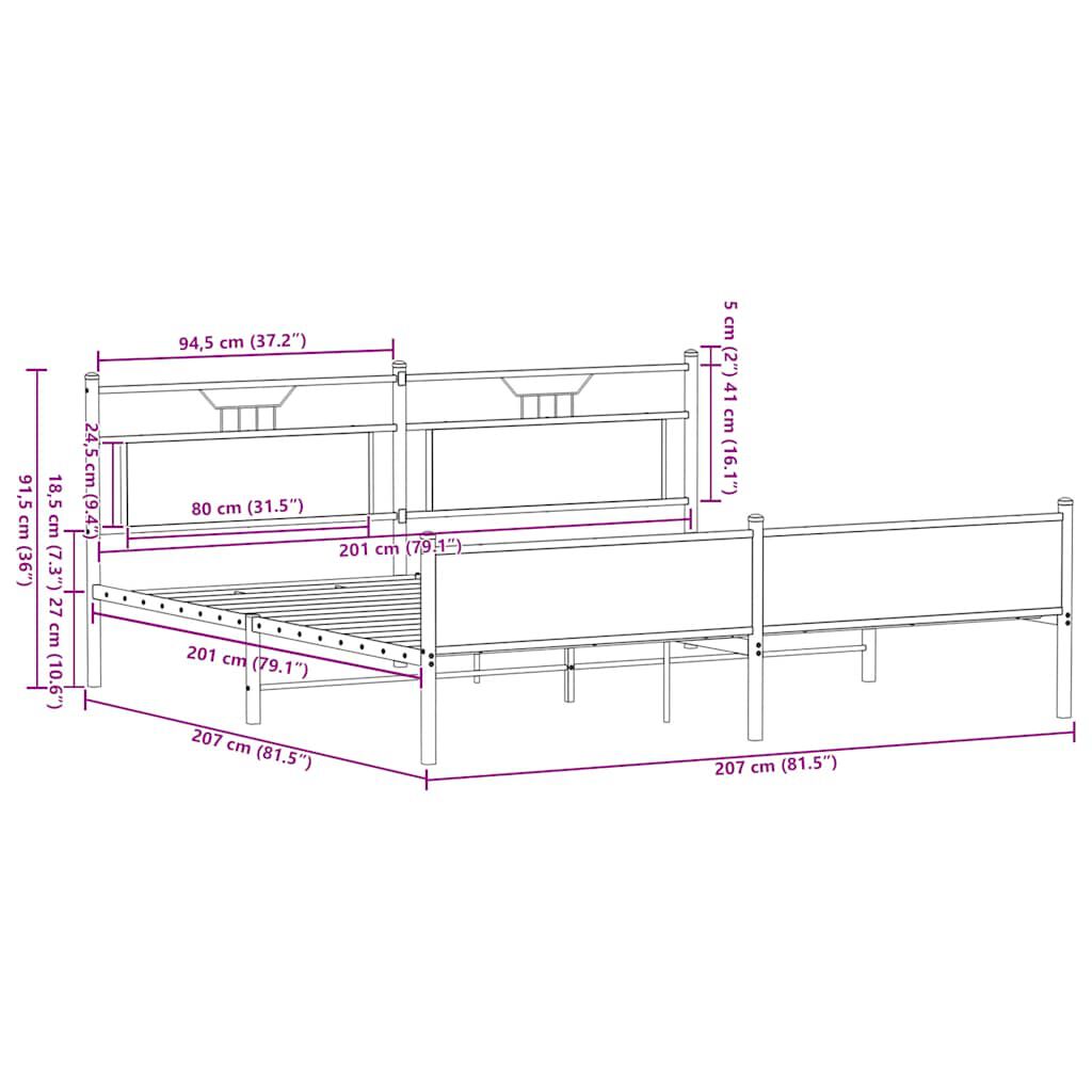 vidaXL Σκελετός Κρεβ. Χωρίς Στρώμα Sonoma Δρυς 200x200 εκ. Μεταλλικό
