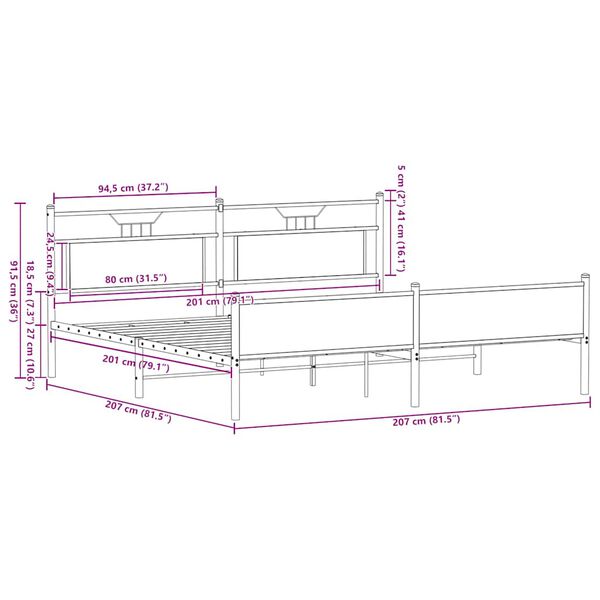 vidaXL Σκελετός Κρεβ. Χωρίς Στρώμα Sonoma Δρυς 200x200 εκ. Μεταλλικό