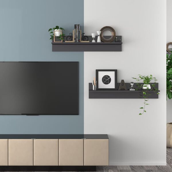 vidaXL Ραφιέρες Τοίχου 2τεμ Γυαλιστερό Γκρι 80x11,5x18 εκ Επεξ. Ξύλο