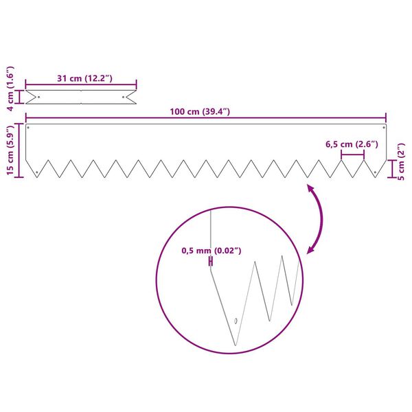 vidaXL Περίφραξη Γκαζόν 10 τμχ Μαύρο 100x0.5x15 εκ. Χάλυβας