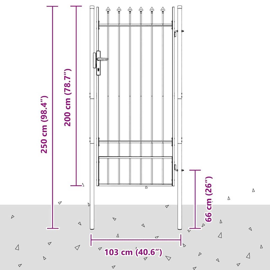 vidaXL Πύλη Φράχτη Γκρι 100 x 200 cm Χάλυβας με Επικάλυψη Πούδρας