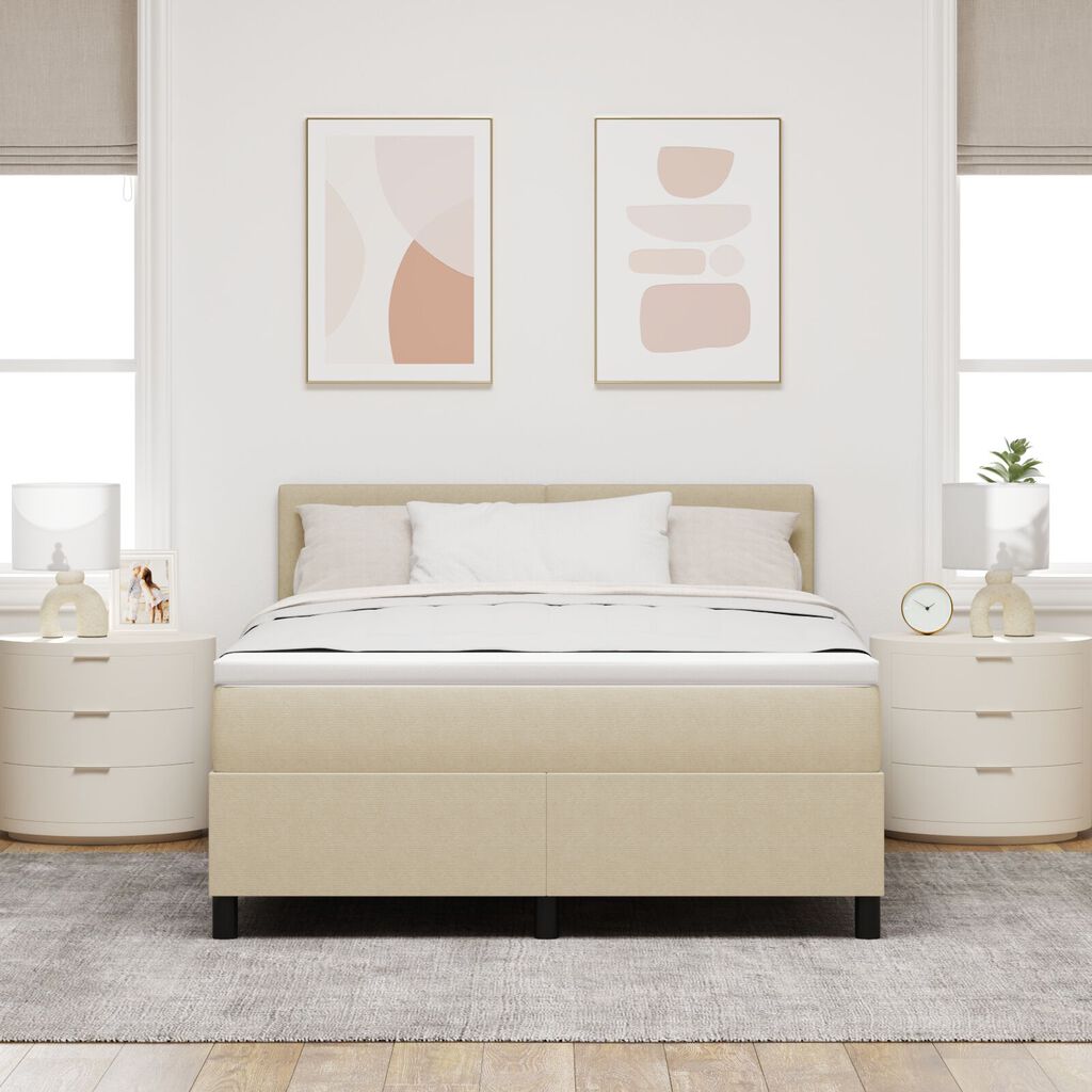 vidaXL Box Spring Bed με Στρώμα & LED Φως Πράσινο Γκρι 140x200 εκ. Ύφασμα Κορντούρας