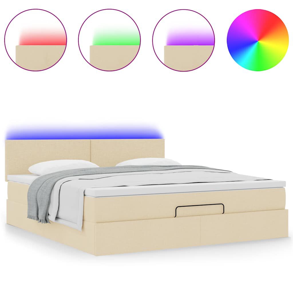 vidaXL Οθωμανικό κρεβάτι με στρώμα & LEDs Cream 180x200cm ύφασμα