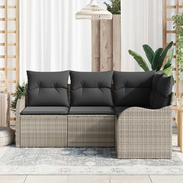vidaXL Σετ Καναπέ Κήπου με μαξιλάρι 4 pcs Ανοιχτό γκρι Πολυ ράταν