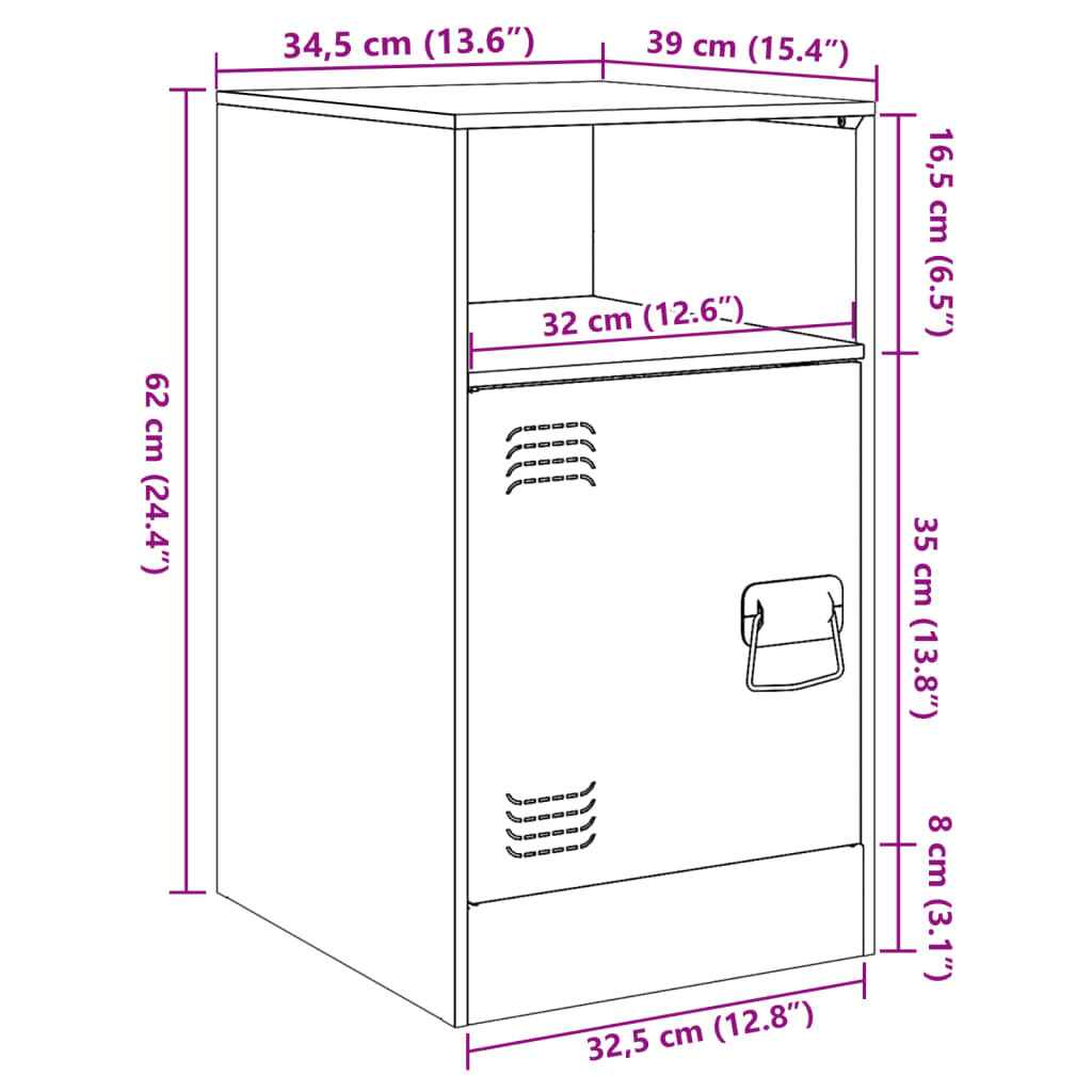 vidaXL Κομοδίνο Μαύρο 34,5x39x62 εκ. από Χάλυβα