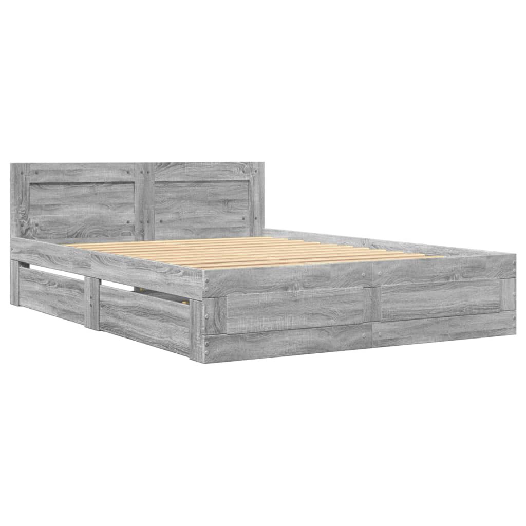 vidaXL Πλαίσιο Κρεβατιού με Κεφαλάρι Γκρι Sonoma 140x190εκ. Επεξ. Ξύλο