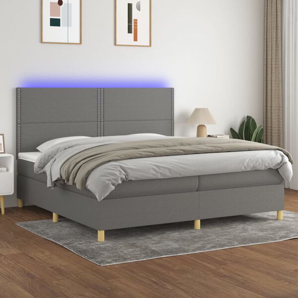 vidaXL &Kappa;&rho;&epsilon;&beta;ά&tau;&iota; Boxspring &mu;&epsilon; &Sigma;&tau;&rho;ώ&mu;&alpha; & LED &Sigma;&kappa;.&Gamma;&kappa;&rho;&iota; 200x200&epsilon;&kappa;. &Upsilon;&phi;&alpha;&sigma;&mu;ά&tau;&iota;&nu;&omicron;