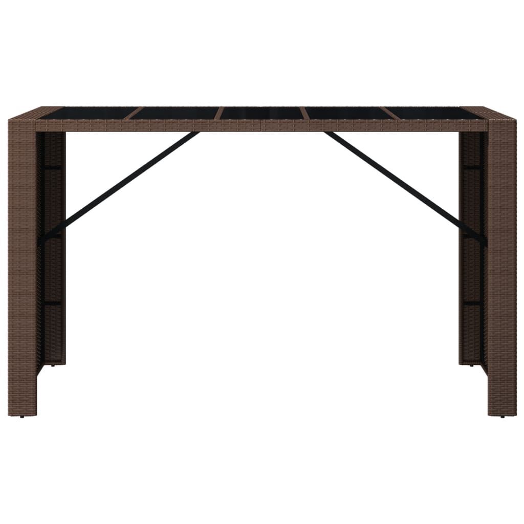 vidaXL Τραπέζι Μπαρ με Γυάλ. Επιφάνεια Καφέ 185x80x110 εκ. Συνθ. Ρατάν