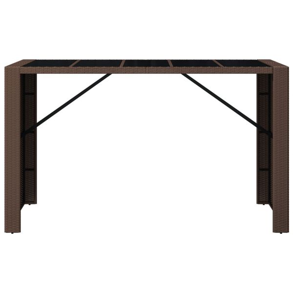 vidaXL Τραπέζι Μπαρ με Γυάλ. Επιφάνεια Καφέ 185x80x110 εκ. Συνθ. Ρατάν