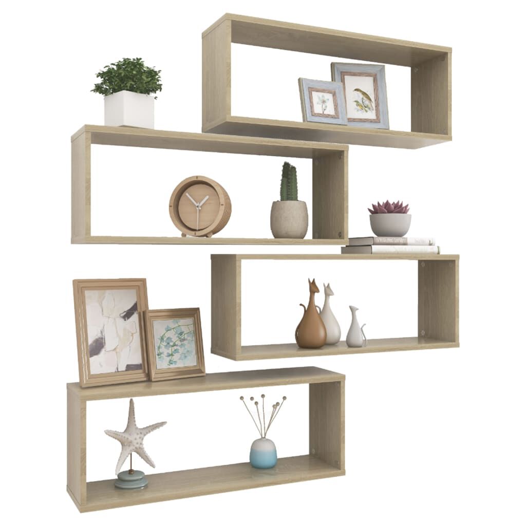 vidaXL Ράφια Κύβοι Τοίχου 4 τεμ. Sonoma Δρυς 60x15x23 εκ. Επεξ. Ξύλο