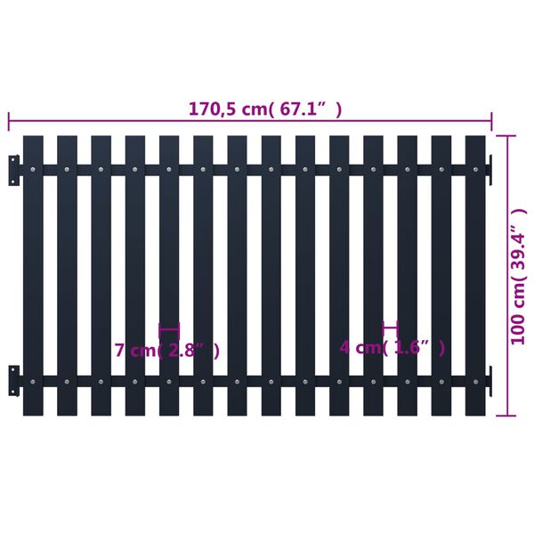 vidaXL Πάνελ Περίφραξης Ανθρακί 178x100 εκ. Ατσάλι με ηλεκτροστατική βαφή πούδρας
