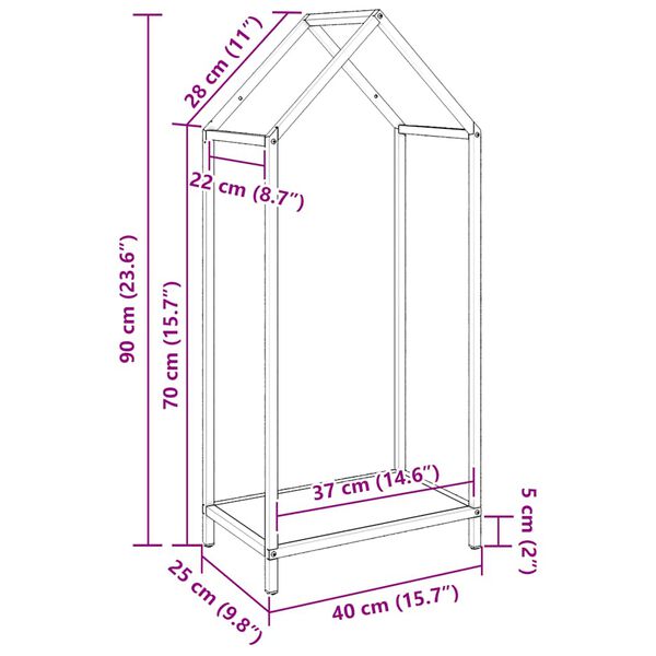 vidaXL Ράφι για καυσόξυλα Μαύρο 40x25x90 εκ. Ατσάλι ψυχρής έλασης