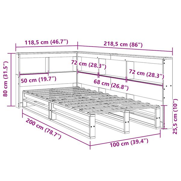 vidaXL Κρεβάτι Βιβλιοθήκη Χωρίς Στρώμα 100x200 εκ. Μασίφ Ξύλο Πεύκο
