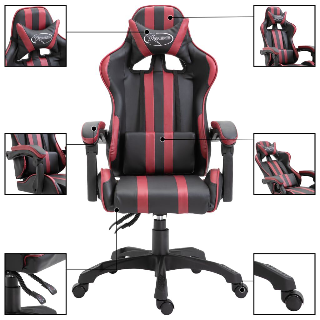 vidaXL Καρέκλα Gaming Μπορντό από Συνθετικό Δέρμα
