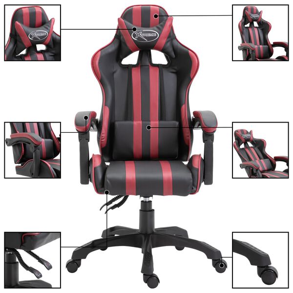 vidaXL Καρέκλα Gaming Μπορντό από Συνθετικό Δέρμα