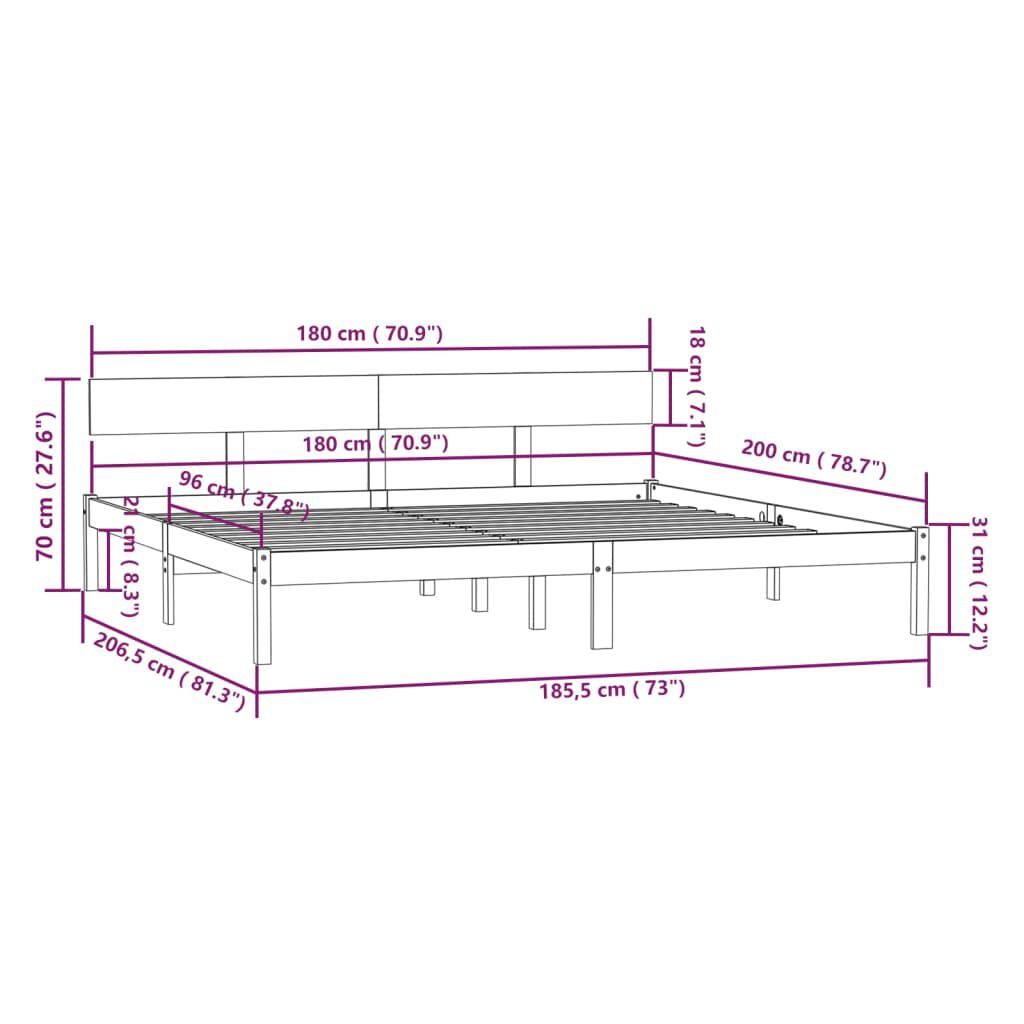vidaXL Πλαίσιο Κρεβατιού 180x200 εκ. Μασίφ Ξύλο Πεύκου Super King Size