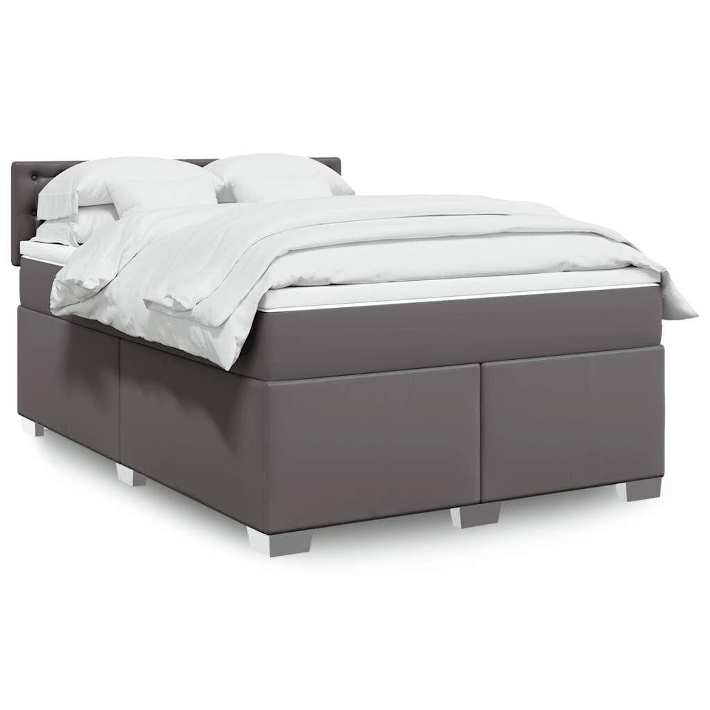 vidaXL Κρεβάτι Boxspring με Στρώμα Γκρι 140x190εκ. από Συνθετικό Δέρμα