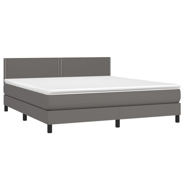 vidaXL Κρεβάτι Boxspring με Στρώμα Γκρι 180x200 εκ. Συνθετικό Δέρμα