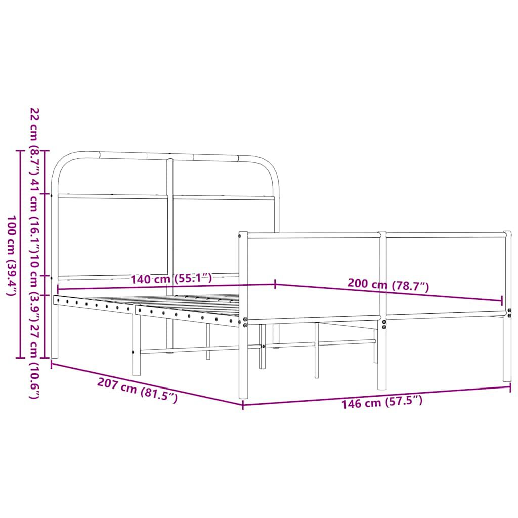 vidaXL Πλαίσιο Κρεβατιού Χωρ. Στρώμα Καφέ Δρυς 140x200εκ. Επ. Ξύλο