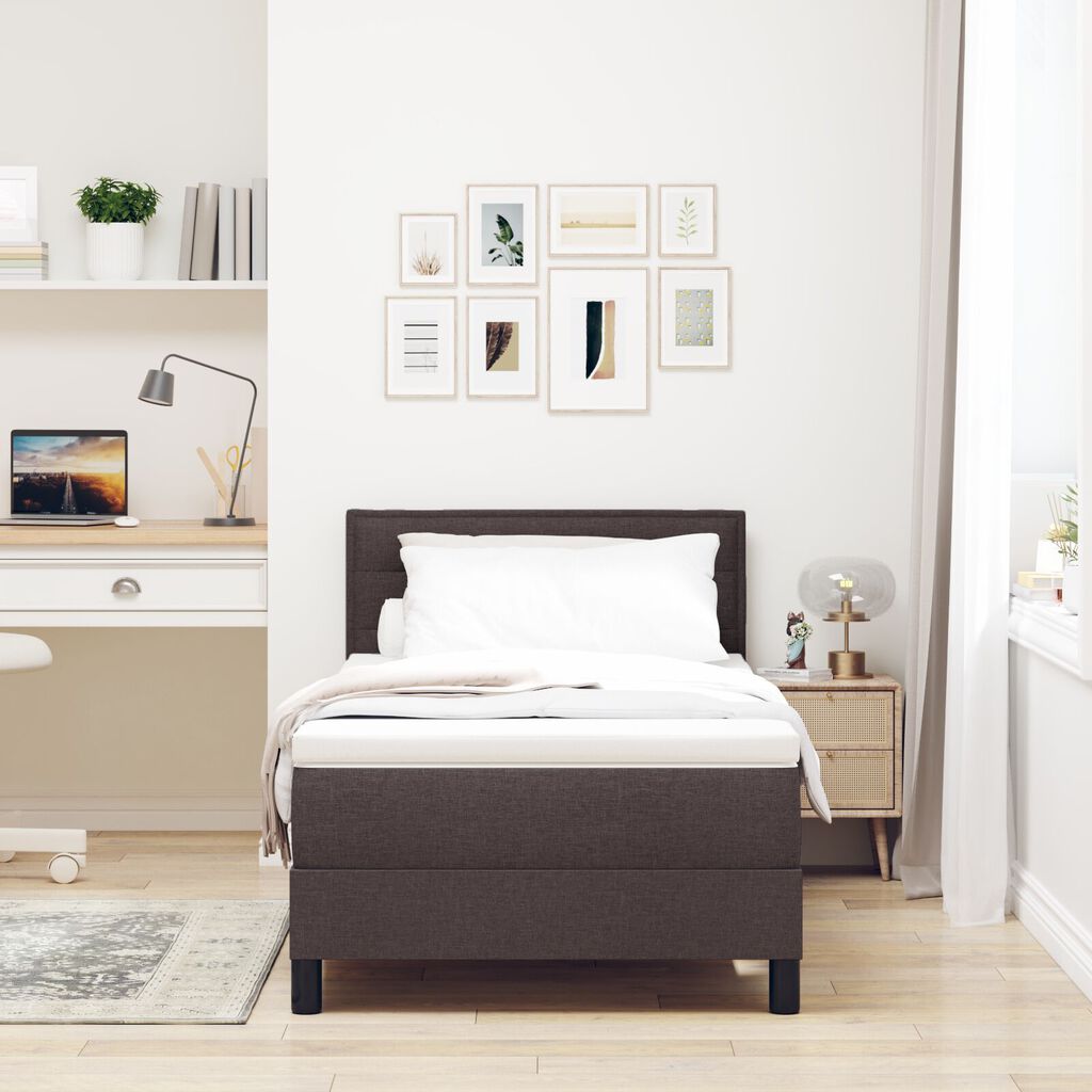 vidaXL Κρεβάτι Βάσης με Στρώμα Σκούρο Καφέ 90x190 cm Ύφασμα