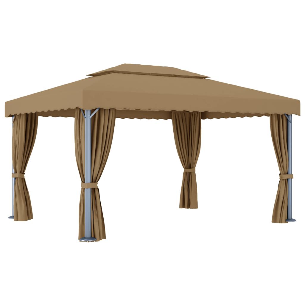 vidaXL Κιόσκι με Κουρτίνα Taupe 4 x 3 μ. Αλουμινίου