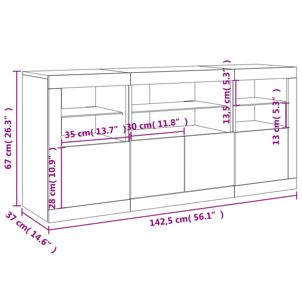 vidaXL Ντουλάπι με LED Sonoma Δρυς 142,5x37x67 εκ.