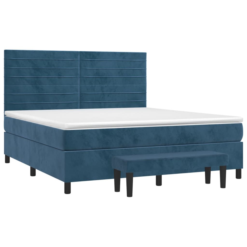 vidaXL Κρεβάτι Boxspring με Στρώμα Σκούρο Μπλε 160x200 εκ. Βελούδινο