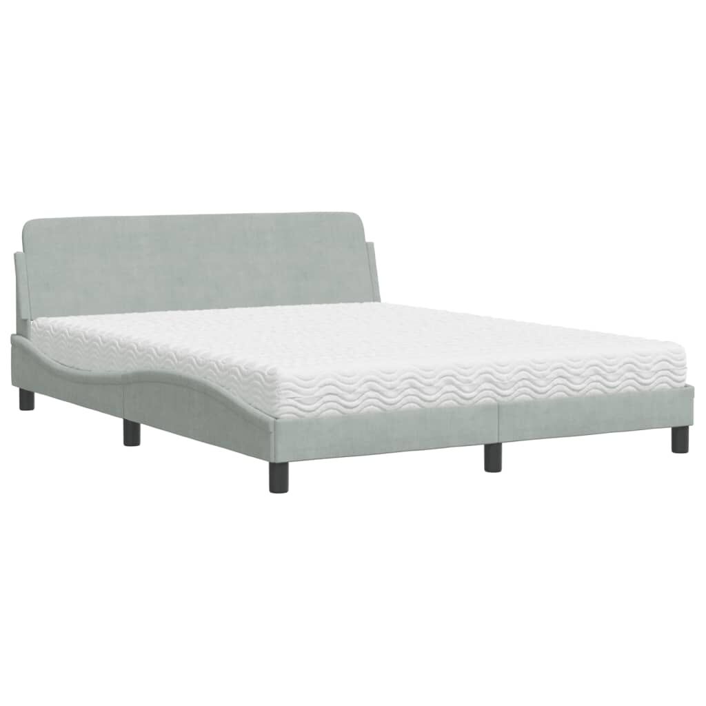 vidaXL Κρεβάτι με Στρώμα Ανοιχτό Γκρι 160x200 εκ. Βελούδινο