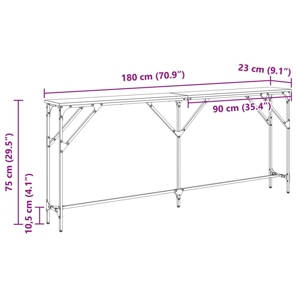 vidaXL Κονσόλα Δρυός 180x23x75 εκ. Τεχνικώς Επεξεργασμένο Ξύλο