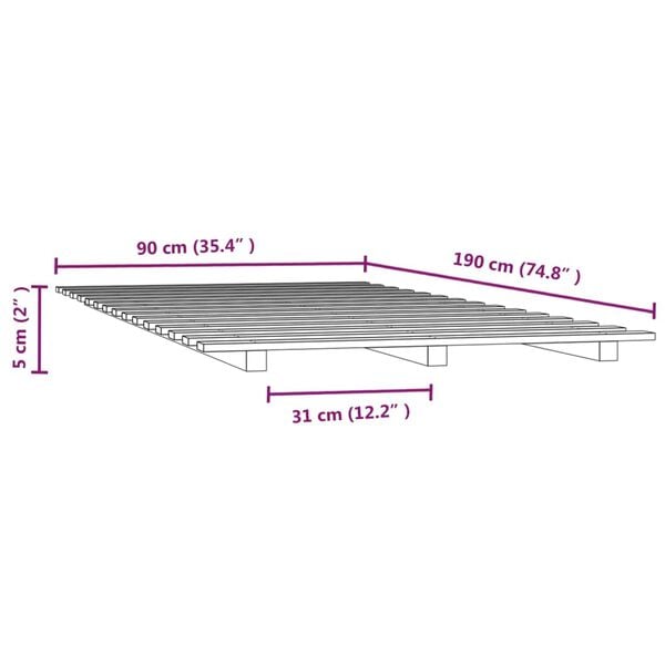 vidaXL Πλαίσιο Κρεβατιού Μαύρο 90 x 190 εκ. από Μασίφ Ξύλο Πεύκου