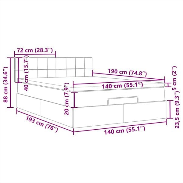 vidaXL Οθωμανικό κρεβάτι με στρώμα & LEDs Σκούρο γκρι 140x200cm Ύφασμα