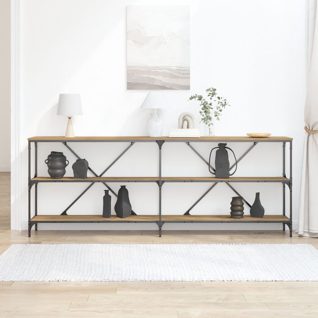 vidaXL Τραπέζι κονσόλας από ξύλο δρυός 200x30x75 εκ. από εξελιγμένο ξύλο και ατσάλι