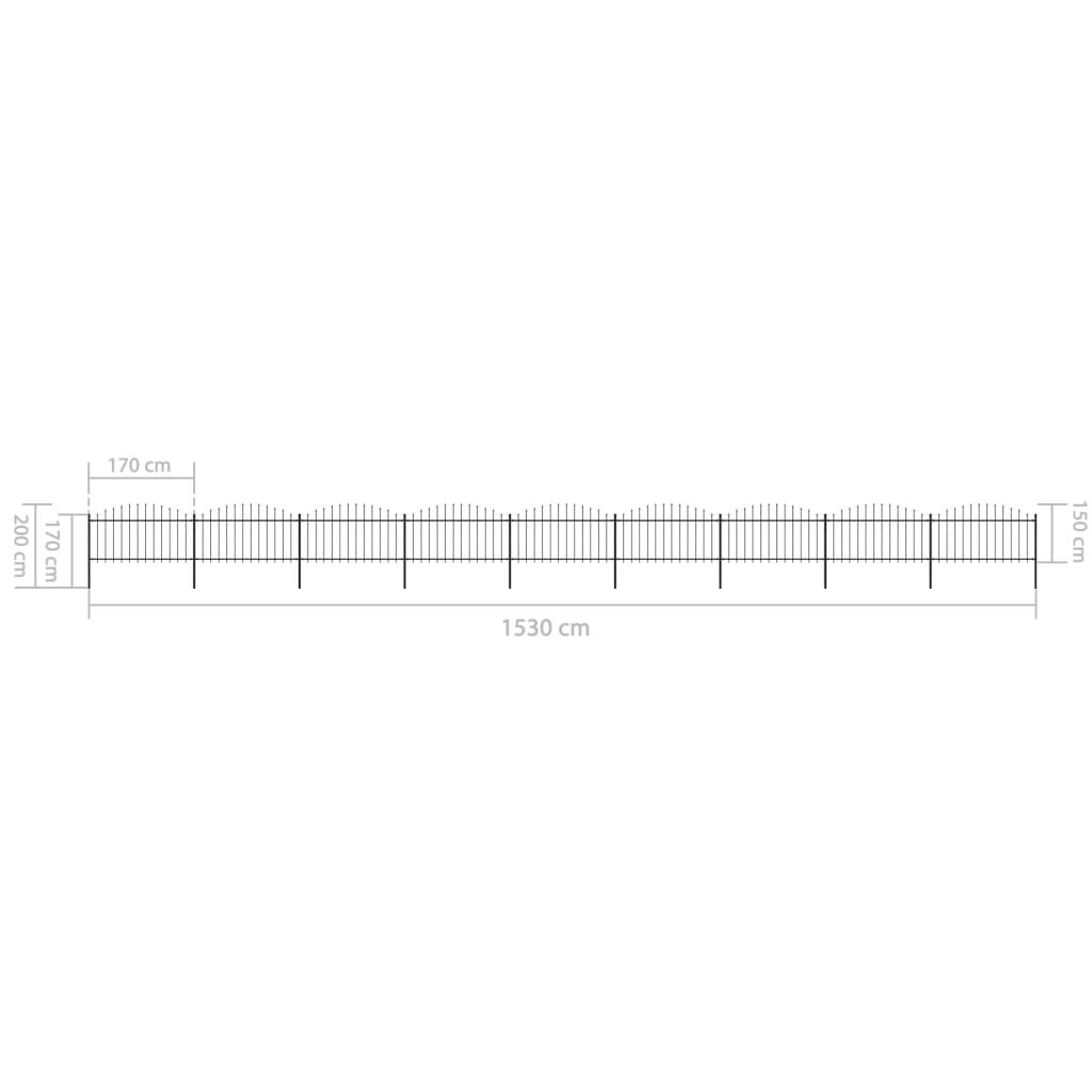 vidaXL Κάγκελα Περίφραξης με Λόγχες Μαύρα (1,25-1,5)x15,3 μ. Ατσάλινα