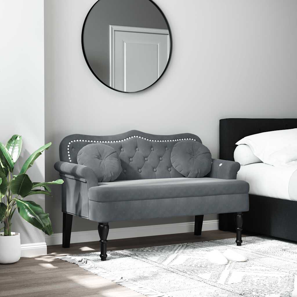 vidaXL Παγκάκι Σκούρο Γκρι 120,5 x 65 x 75 εκ. Βελούδινο με Μαξιλάρια