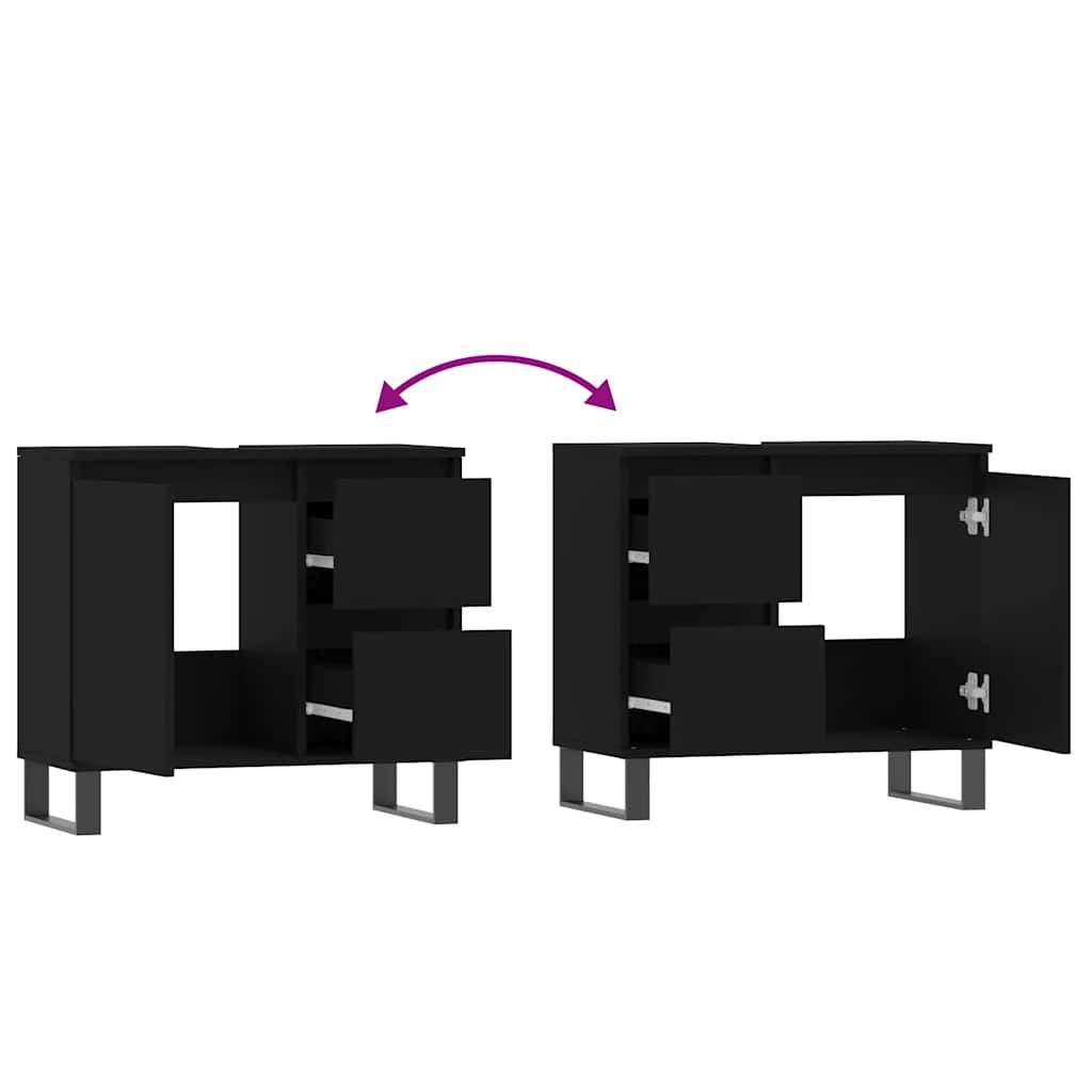 vidaXL Ντουλάπι Μπάνιου Μαύρο 65x33x60 εκ. Επεξεργασμένο Ξύλο