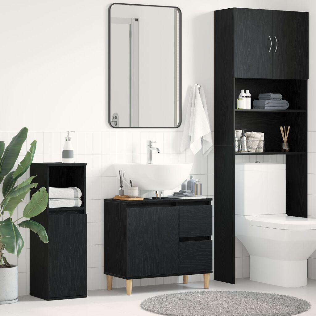 vidaXL Ντουλάπι νεροχύτη Μαύρη Δρυς 65x33x60 εκ Επεξεργασμένο ξύλο