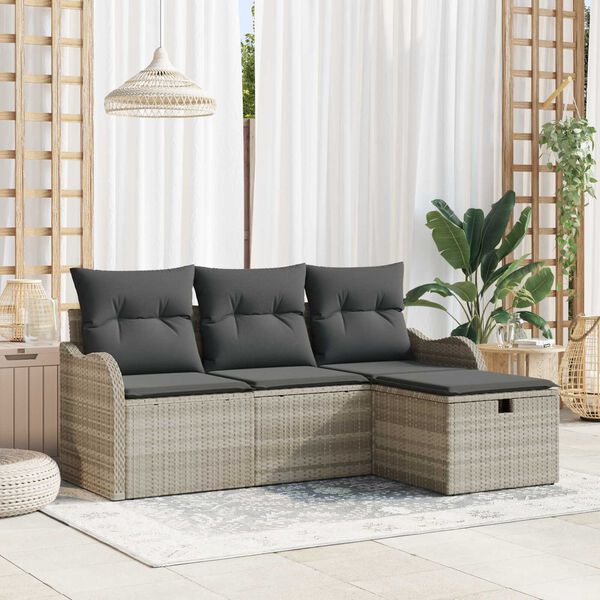 vidaXL Σετ Καναπέ Κήπου με μαξιλάρι 4 pcs Ανοιχτό γκρι Πολυ ράταν