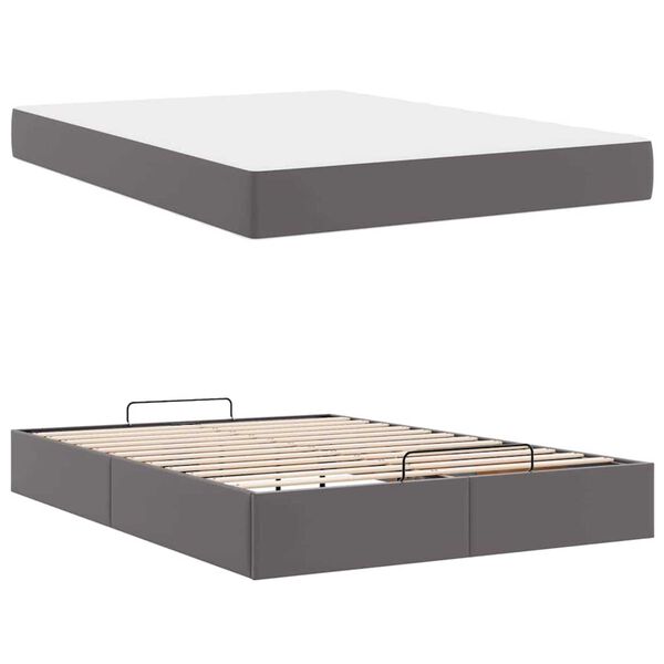 vidaXL Σκελετός κρεβατιού με στρώμα Γκρι 140 x 190 cm Τεχνητό δέρμα