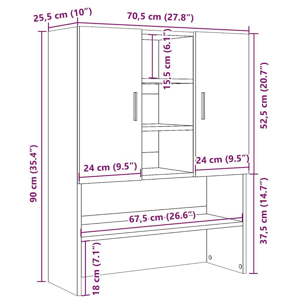 vidaXL Ντουλάπι Πλυντηρίου Παλιό Ξύλο 70,5 x 25,5 x 90 εκ.