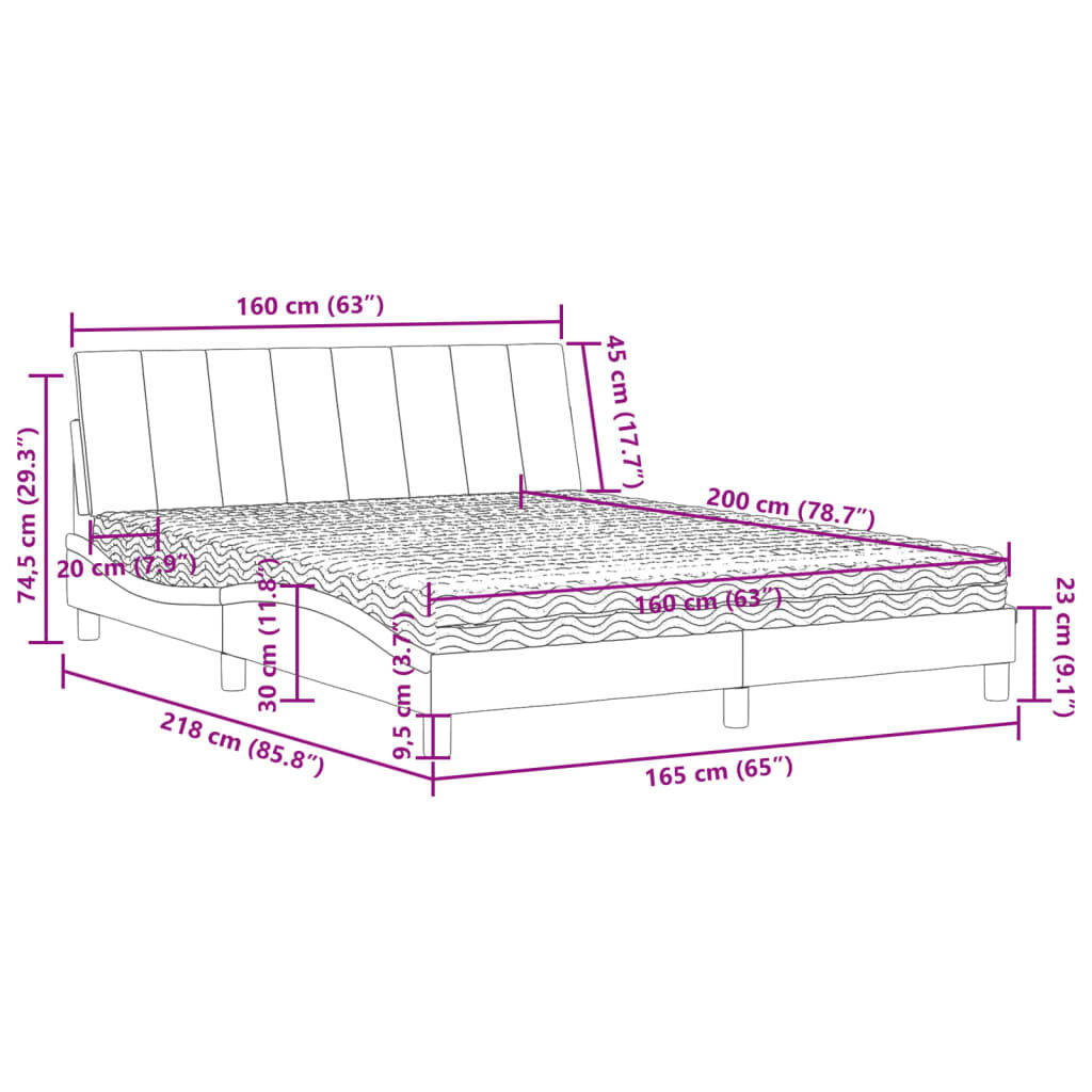 vidaXL Κρεβάτι με Στρώμα Μπλε 160 x 200 εκ. Βελούδινος