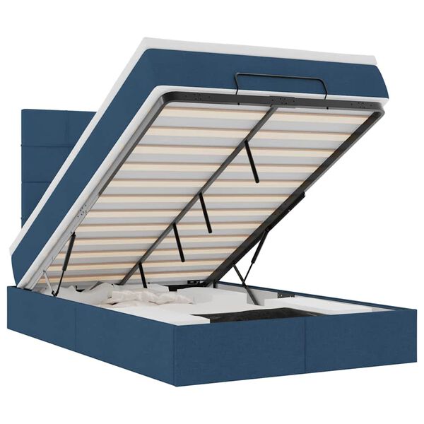 vidaXL Οθωμανικό κρεβάτι με στρώμα & LEDs Μπλε 120x200 cm Ύφασμα