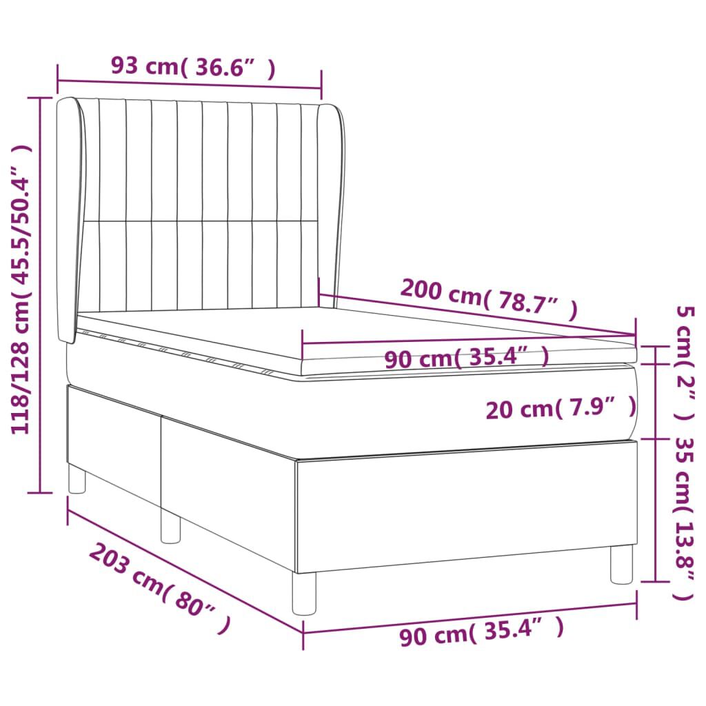 vidaXL Κρεβάτι Boxspring με Στρώμα Σκούρο Καφέ 90x200 εκ. Υφασμάτινο