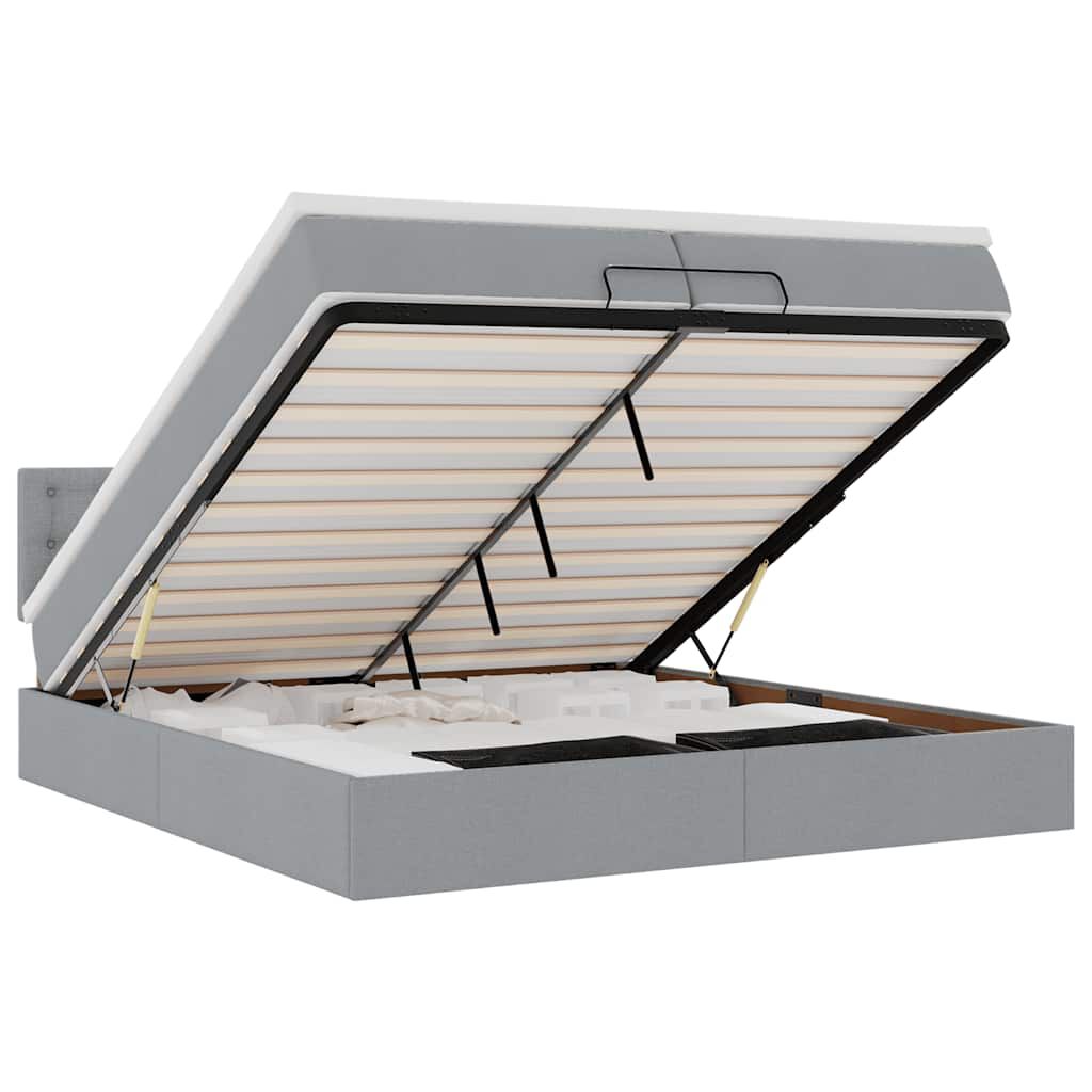 vidaXL Οθωμανικό κρεβάτι με στρώματα & LEDs Ανοιχτό γκρι ύφασμα