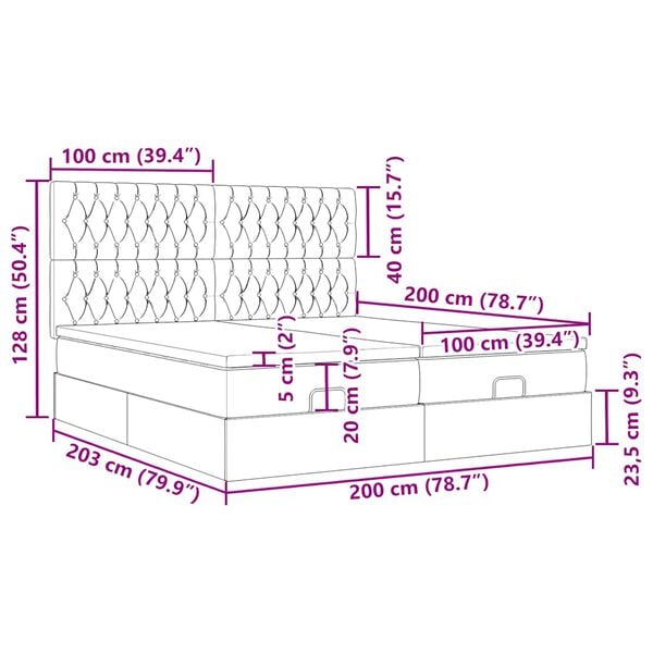 vidaXL Οθωμανικό κρεβάτι με στρώματα & LEDs Σκούρο γκρι Βελούδο